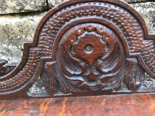 19C CARVED OAK HALL BENCH SEAT - ADDITIONAL PHOTO 1