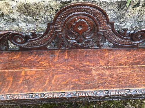 19C CARVED OAK HALL BENCH SEAT - ADDITIONAL PHOTO 2