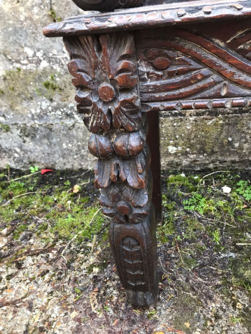 19C CARVED OAK HALL BENCH SEAT - ADDITIONAL PHOTO 3