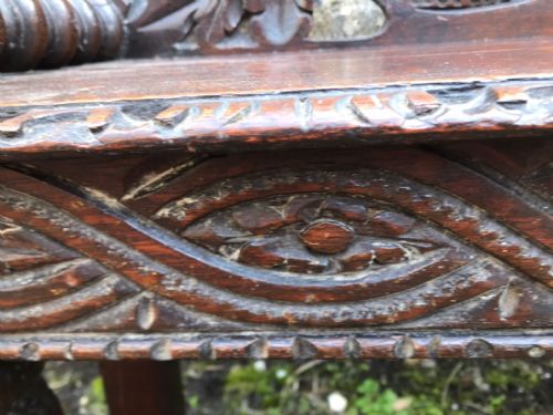 19C CARVED OAK HALL BENCH SEAT - ADDITIONAL PHOTO 4