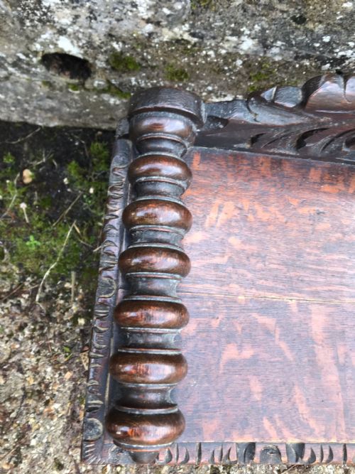 19C CARVED OAK HALL BENCH SEAT - ADDITIONAL PHOTO 5