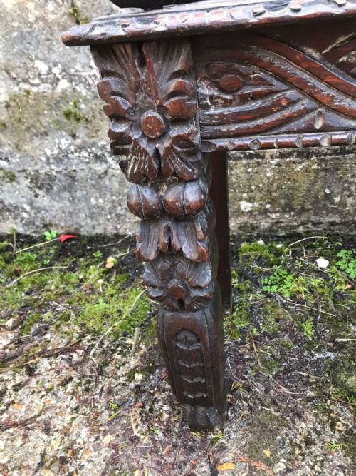 19C CARVED OAK HALL BENCH SEAT - ADDITIONAL PHOTO 6