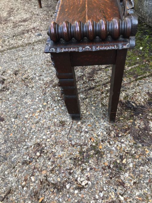 19C CARVED OAK HALL BENCH SEAT - ADDITIONAL PHOTO 7