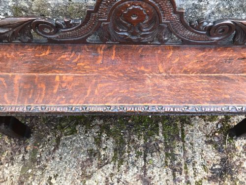 19C CARVED OAK HALL BENCH SEAT - ADDITIONAL PHOTO 8