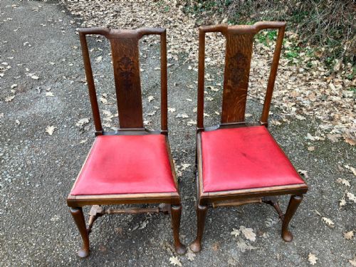 pair of arts and crafts oak standard side chairs - CATEGORY: ANTIQUE CHAIRS - DATED 1900