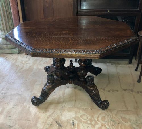 impressive 19c carved oak centre library table - CATEGORY: ANTIQUE TABLES - DATED 1860