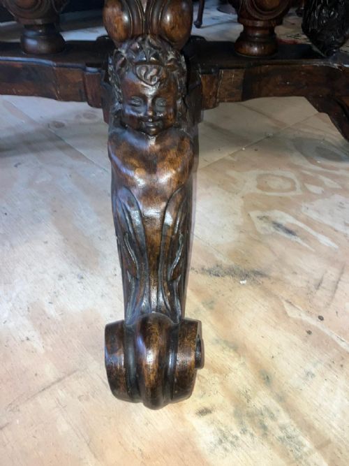 IMPRESSIVE 19C CARVED OAK CENTRE LIBRARY TABLE - ADDITIONAL PHOTO 2