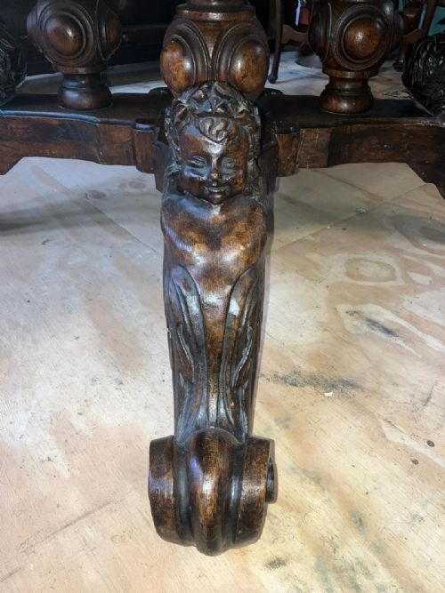 IMPRESSIVE 19C CARVED OAK CENTRE LIBRARY TABLE - ADDITIONAL PHOTO 3