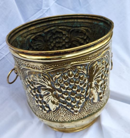 victorian brass embossed jardiniere - CATEGORY: ANTIQUE METAL - DATED VICTORIAN