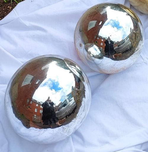 2 x large antique silver colour witches balls - CATEGORY: ANTIQUE MISCELLANEOUS - DATED 1900