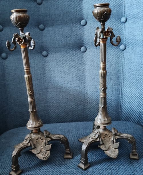 a pair of 19c bronze and gilt candle sticks - CATEGORY: ANTIQUE LIGHTING - DATED 19TH CENTURY