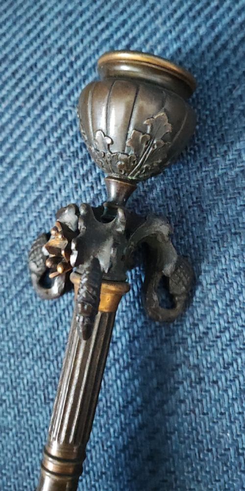 A PAIR OF 19C BRONZE AND GILT CANDLE STICKS - ADDITIONAL PHOTO 3