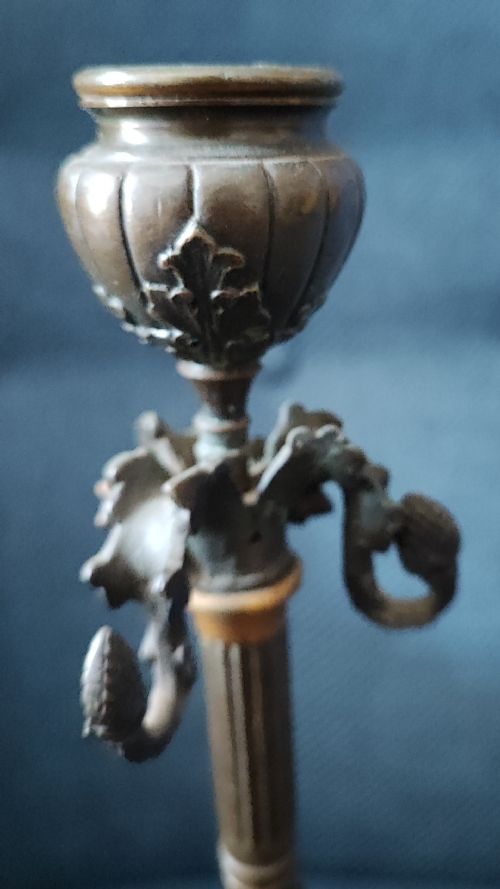 A PAIR OF 19C BRONZE AND GILT CANDLE STICKS - ADDITIONAL PHOTO 6