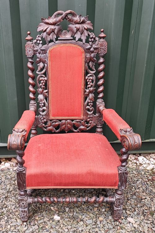 a handsome victorian carved oak throne armchair - CATEGORY: ANTIQUE CHAIRS - DATED VICTORIAN