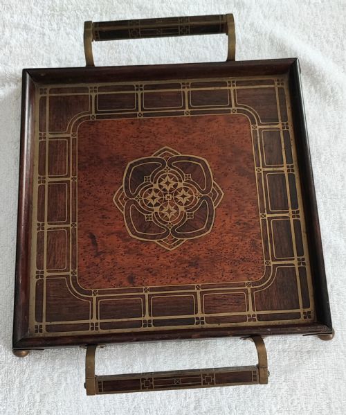 A FINE ART NOUVEAU BRASS INLAID TRAY BY ERHARD SOHNE GERMANY - ADDITIONAL PHOTO 7