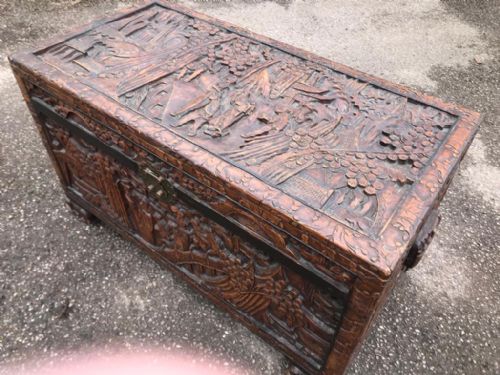 GOOD ANTIQUE CARVED CAMPHOR WOOD CHINESE TRUNK - ADDITIONAL PHOTO 13