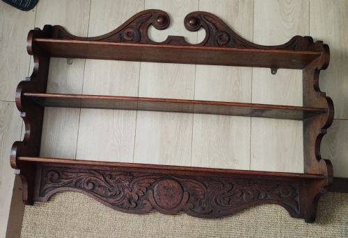 ANTIQUE CARVED OAK HANGING WALL SHELVES - ADDITIONAL PHOTO 3