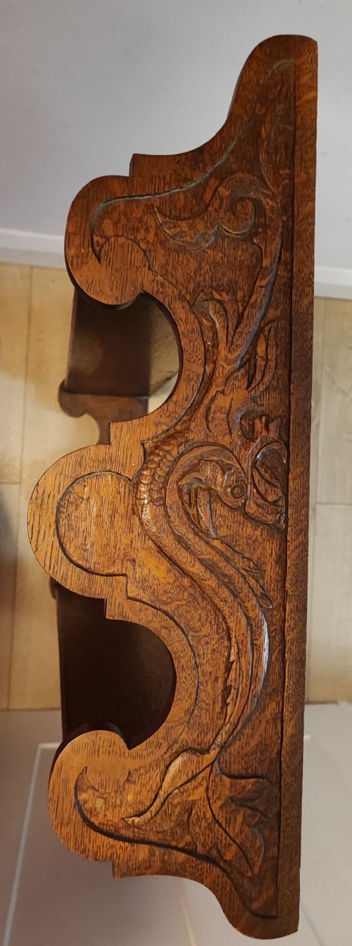 ANTIQUE CARVED OAK HANGING WALL SHELVES - ADDITIONAL PHOTO 6
