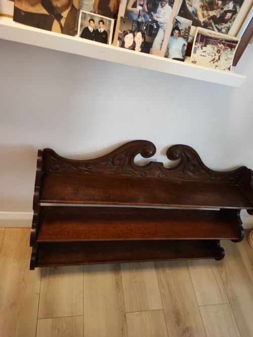ANTIQUE CARVED OAK HANGING WALL SHELVES - ADDITIONAL PHOTO 13