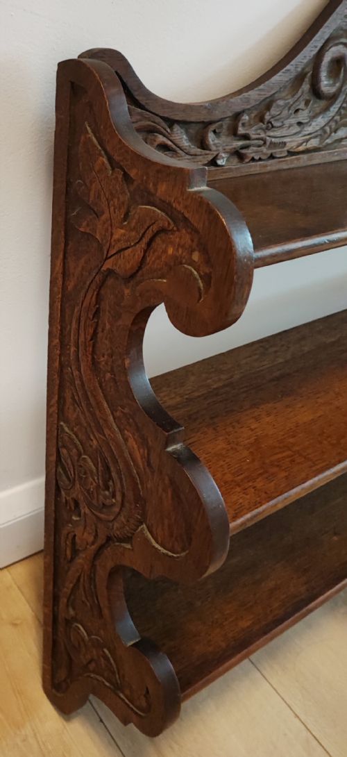 ANTIQUE CARVED OAK HANGING WALL SHELVES - ADDITIONAL PHOTO 17