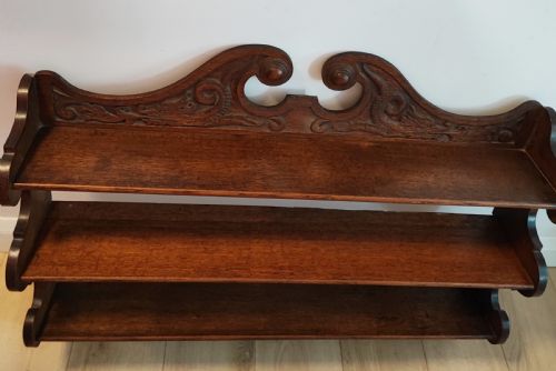 ANTIQUE CARVED OAK HANGING WALL SHELVES - ADDITIONAL PHOTO 18