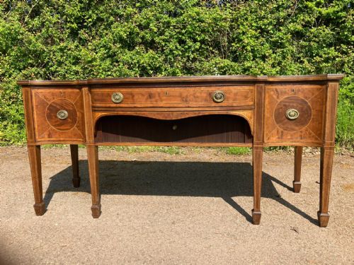 19c inlaid mahogany serpentine sideboard in the george iii style - CATEGORY: ANTIQUE SIDEBOARDS - DATED 19TH CENTURY