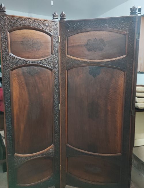 FINE ANGLO INDIAN 3 FOLD CARVED HARDWOOD SCREEN - ADDITIONAL PHOTO 12