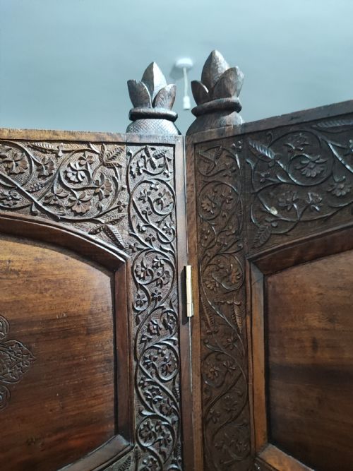 FINE ANGLO INDIAN 3 FOLD CARVED HARDWOOD SCREEN - ADDITIONAL PHOTO 13
