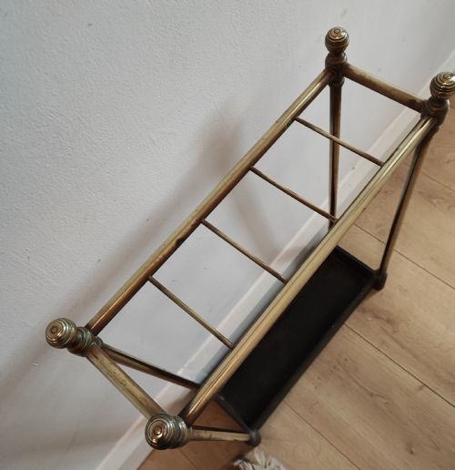 A 19C NARROW 5 DIVISION BRASS AND CAST IRON UMBRELLA STAND - ADDITIONAL PHOTO 3