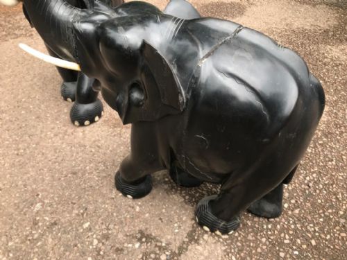 ANTIQUE EBONY AND BONE ELEPHANTS OF LARGE SIZE - ADDITIONAL PHOTO 2
