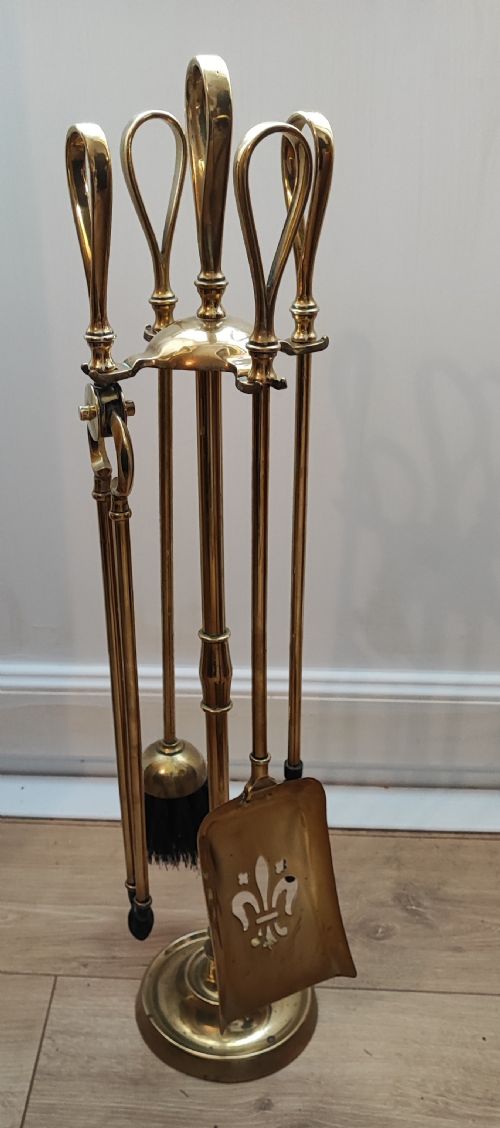 victorian set of brass fire irons - CATEGORY: ANTIQUE FIREPLACES - DATED EDWARDIAN