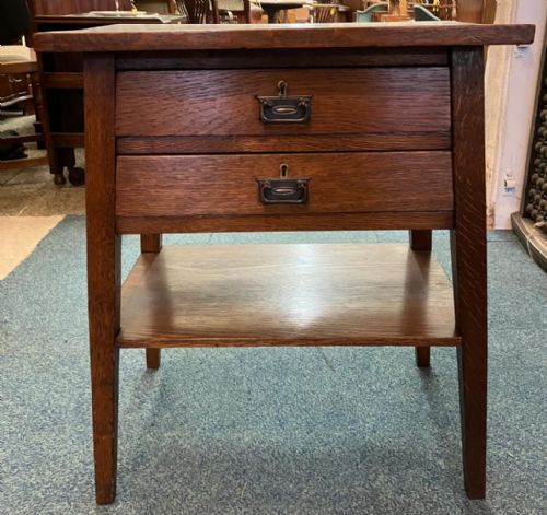 art's and crafts oak 2 drawer side table - CATEGORY: ANTIQUE CABINETS - DATED 1890