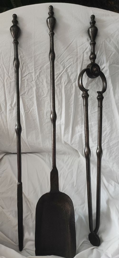 a george iii set of polished steel fire irons - CATEGORY: ANTIQUE FIREPLACES - DATED GEORGIAN