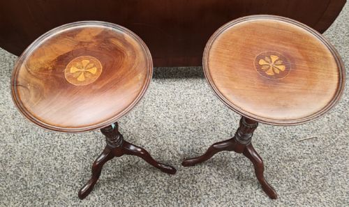 a pair of edwardian inlaid wine tables - CATEGORY: ANTIQUE TABLES - DATED EDWARDIAN