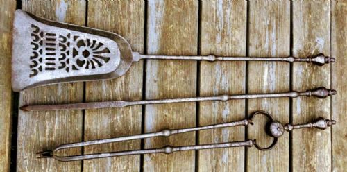 3 regency polished steel fire irons - CATEGORY: ANTIQUE FIREPLACES - DATED REGENCY