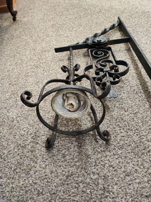 A LARGE 19 C WROUGHT IRON WALL CANDLE LAMP - ADDITIONAL PHOTO 4