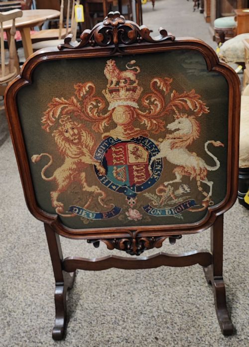 victorian walnut royal military coat of arms firescreen - CATEGORY: ANTIQUE FIREPLACES - DATED VICTORIAN