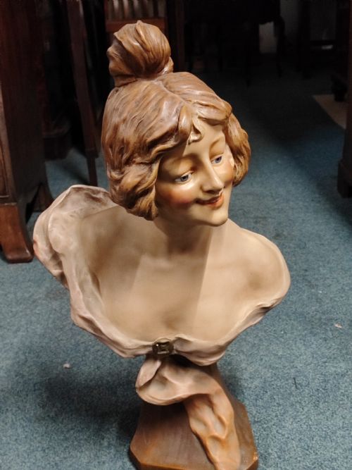 an antique french painted terracotta bust with glass eyes - CATEGORY: ANTIQUE CERAMICS - DATED 1900