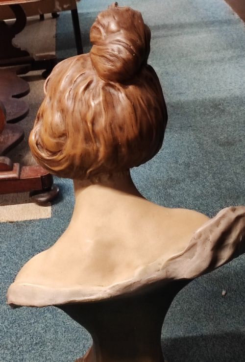 AN ANTIQUE FRENCH PAINTED TERRACOTTA BUST WITH GLASS EYES - ADDITIONAL PHOTO 6