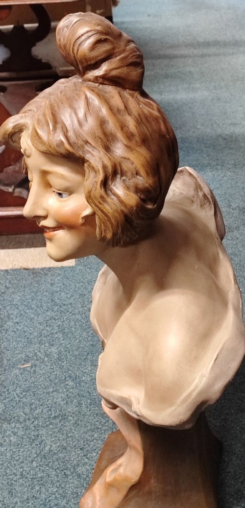 AN ANTIQUE FRENCH PAINTED TERRACOTTA BUST WITH GLASS EYES - ADDITIONAL PHOTO 7