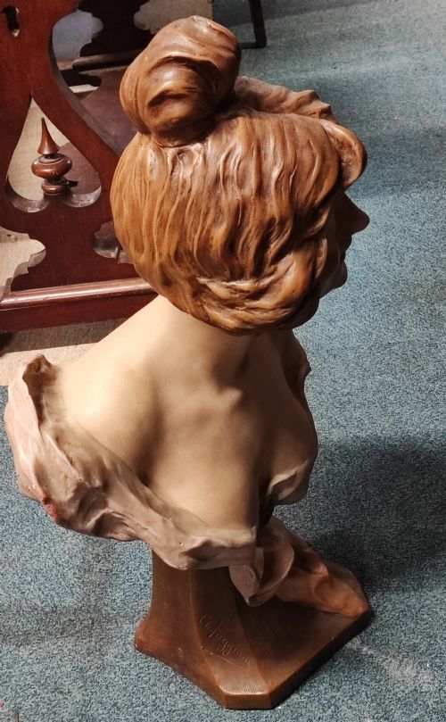 AN ANTIQUE FRENCH PAINTED TERRACOTTA BUST WITH GLASS EYES - ADDITIONAL PHOTO 11