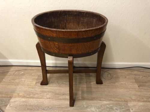 AN ANTIQUE OAK AND BRASS BOUND JARDINER - ADDITIONAL PHOTO 2