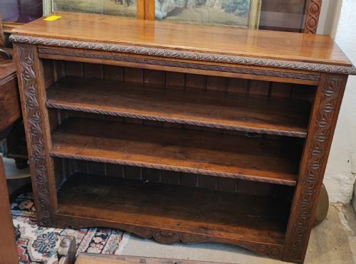 19c carved oak open bookcase - CATEGORY: ANTIQUE BOOKCASES - DATED VICTORIAN