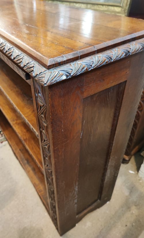 19C CARVED OAK OPEN BOOKCASE - ADDITIONAL PHOTO 4