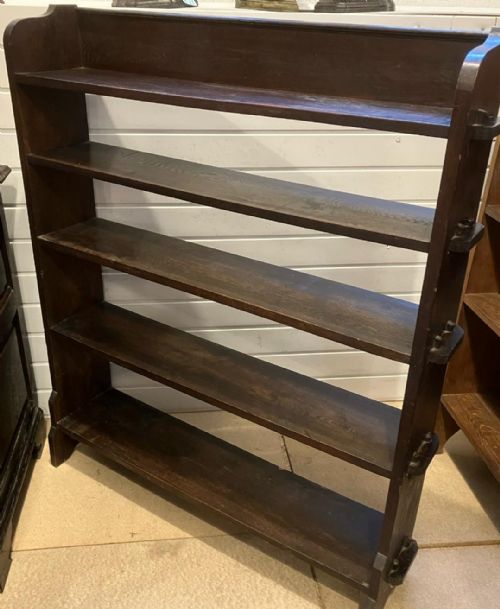 ART'S AND CRAFTS OAK OPEN BOOKCASE WITH OPEN PEGGED ENDS - ADDITIONAL PHOTO 3