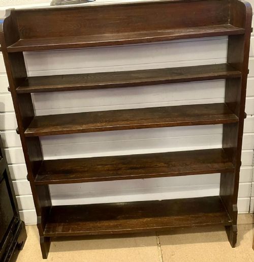 ART'S AND CRAFTS OAK OPEN BOOKCASE WITH OPEN PEGGED ENDS - ADDITIONAL PHOTO 4