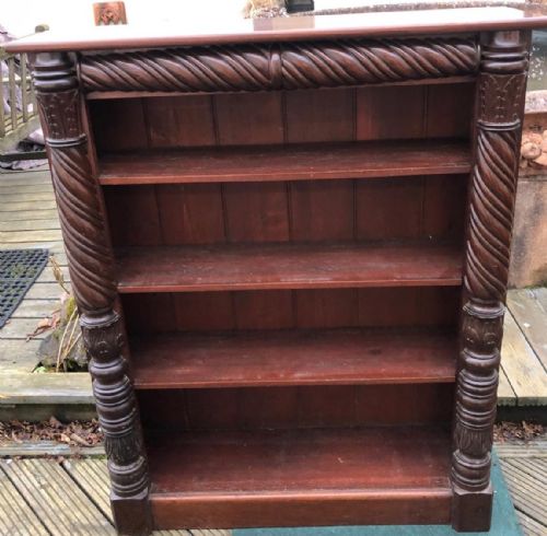 19C CARVED MAHOGANY OPEN BOOKCASE POSSIBLY IRISH - ADDITIONAL PHOTO 1