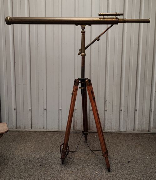 a good and large antique brass telescope on original tripod stand - CATEGORY: ANTIQUE MISCELLANEOUS - DATED 1910