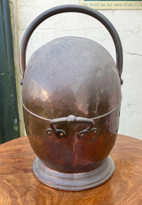 VICTORIAN HEAVY COPPER COAL HELMET SCUTTLE - ADDITIONAL PHOTO 2