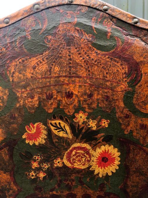 AN ANTIQUE 4 FOLD LEATHER SCREEN - ADDITIONAL PHOTO 9